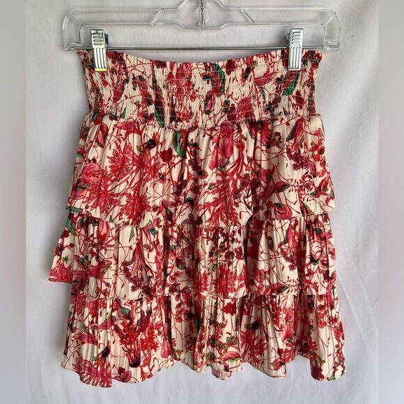 Anthropologie Pink & Green Floral Tired Mini Skirt  Size Small - Picture 5 of 8